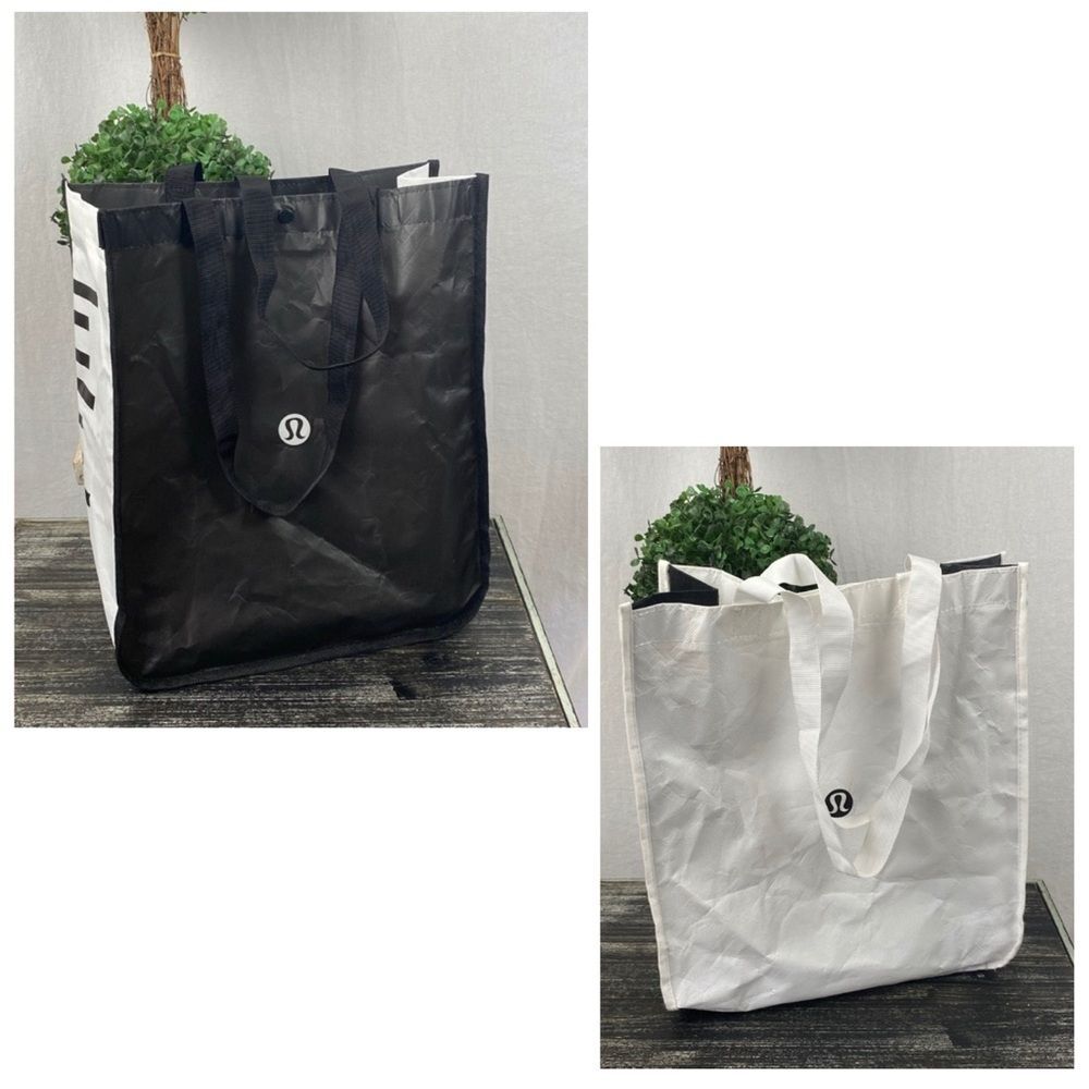 Lululemon Set of 2 Black & White Medium Shopping Tote Bags